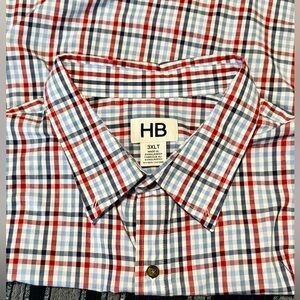 Harbor Bay Men's Plaid (Dark Blue-Light Blue-Red) Short Sleeve ButtonUp (3XLT)